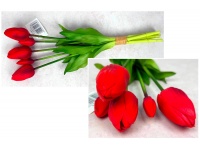 Bukiet pęczek TULIPAN gumowy wys. 41 cm 5 łodyg (3 główki 6x4 cm, 2 pąki) CZERWONY