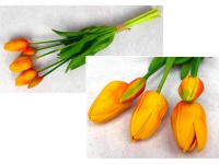 Bukiet pęczek TULIPAN gumowy wys. 41 cm 5 łodyg (3 główki 6x4 cm, 2 pąki) POMARAŃCZOWY