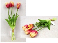Bukiet pęczek TULIPAN gumowy wys. 43 cm, 5 łodyg (3 kwiaty 5x4 cm, 2 pąki) RÓŻOWO - ŻÓŁTY