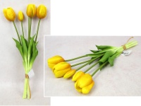 Bukiet pęczek TULIPAN gumowy wys. 43 cm, 5 łodyg (3 kwiaty 5x4 cm, 2 pąki) ŻÓŁTY