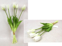 Bukiet pęczek TULIPAN gumowy wys. 43 cm, 5 łodyg (3 kwiaty 5x4 cm, 2 pąki) BIAŁY