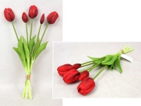 Bukiet pęczek TULIPAN gumowy wys. 43 cm, 5 łodyg (3 kwiaty 5x4 cm, 2 pąki) CZERWONY