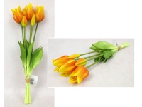 Bukiet pęczek TULIPAN gumowy wys. 43 cm, 5 łodyg (3 kwiaty7x4 cm, 2 pąki) POMARAŃCZOWO ŻÓŁTY