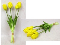 Bukiet pęczek TULIPAN gumowy wys. 43 cm, 5 łodyg (3 kwiaty7x4 cm, 2 pąki) ŻÓŁTY