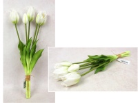 Bukiet pęczek TULIPAN gumowy wys. 43 cm, 5 łodyg (3 kwiaty7x4 cm, 2 pąki) BIAŁY