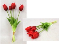 Bukiet pęczek TULIPAN gumowy wys. 43 cm, 5 łodyg (3 kwiaty7x4 cm, 2 pąki) CZERWONY