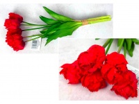 Bukiet pęczek TULIPAN PAPUZI gumowy wys. 40 cm 5 łodyg (5 główek 6x4,5 cm) CZERWONY