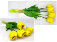 Bukiet pęczek TULIPAN gumowy wys. 30 cm 5 łodyg (3 główki 4,5x4 cm, 2 pąki) ŻÓŁTY