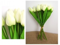 Bukiet, pęczek TULIPAN wys. 34 cm, 12 łodyg (kwiat 5x3 cm, silikonowe liście) BIAŁY