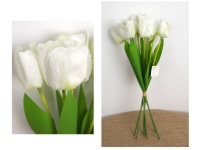 Bukiet, pęczek TULIPAN wys. 44 cm, 7 łodyg (kwiat 6x4,5 cm, silikonowe liście) BIAŁY