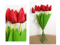 Bukiet, pęczek TULIPAN wys. 44 cm, 9 łodyg (kwiat 7x3 cm, silikonowe liście) CZERWONY