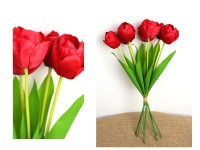 Bukiet, pęczek TULIPAN wys. 44 cm, 7 łodyg (kwiat 6x5 cm, silikonowe liście) CZERWONY