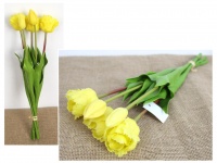 Bukiet, pęczek TULIPAN wys. 45 cm, 5 łodyg (3 kwiaty gumowe 5x5 cm, 2 pąki) ŻÓŁTY