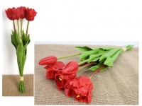 Bukiet, pęczek TULIPAN wys. 45 cm, 5 łodyg (3 kwiaty gumowe 5x5 cm, 2 pąki) CZERWONY