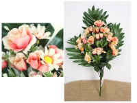 Bukiet RÓŻA, STOKROTKA z dodatkami wys. 53 cm, 14 łodyg (kwiat 4,5x2 cm) KORALOWA