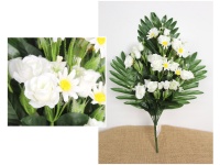 Bukiet RÓŻA, STOKROTKA z dodatkami wys. 53 cm, 14 łodyg (kwiat 4,5x2 cm) BIAŁA