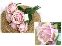 Bukiet RÓŻA wys. 30 cm, 7 kwiatów 6x6 cm w pęczku RÓŻOWY jasny