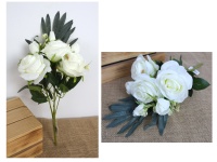 Bukiet RÓŻA wys. 36 cm, 6 łodyg (3 kwiaty 10x6 cm, 3 pąki) BIAŁA