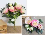 Bukiet RÓŻA wys. 36 cm, 7 łodyg (4 kwiaty 9-5 cm, 3 pąki) RÓŻOWO-BRZOSKWINIOWA