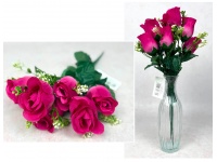 Bukiet RÓŻA wys. 38 cm 7 łodyg (7 kwiatów 6,5x4,5 cm) RÓŻOWA CIEMNA