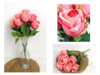 Bukiet RÓŻA wys.45 cm, 9 łodyg (9 kwiatów 7x5,5 cm) RÓŻOWA