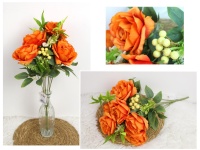 Bukiet RÓŻA wys. 50 cm, 11 łodyg ( 7 kwiatów 9x6 cm) POMARAŃCZOWA