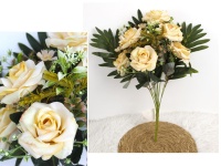 Bukiet RÓŻA wys. 50 cm, 12 łodyg (6 kwiatów 8x3 cm) BEŻOWA cieniowana