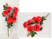 Bukiet RÓŻA wys. 70 cm, 3 łodygi (6 kwiatów 14x7 cm + 2 pąki) KORALOWA