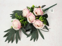 Bukiet RÓŻA z dodatkami wys. 49 cm, 9 łodyg (5 kwiatów 8x5 cm) RÓŻOWA