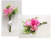 Bukiet RÓŻA z dodatkami wys. 30 cm, 5 łodyg (2 kwiaty 8-5 cm) - RÓŻOWY JASNY