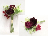 Bukiet RÓŻA z dodatkami wys. 30 cm, 5 łodyg (2 kwiaty 8-5 cm) - BORDOWY