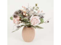 Bukiet świąteczny, mieszany Z RÓŻĄ PUDROWY RÓŻ wys. 38 cm, 7 łodyg (3 kwiaty 9x5 cm) posypany śniegiem