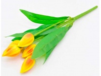 Bukiet TULIPAN piankowy 5 łodyg wys. 28 cm (kwiat4,5x2 cm) ŻÓŁTO-CZERWONY - 1 szt