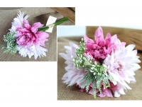 Bukiet sztuczny DALIA z dodatkiem 28 cm 6 łodyg (4 kwiaty 12 cm) BIAŁO-RÓŻOWY