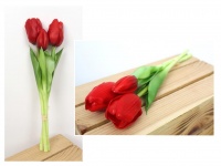 Bukiet TULIPANY gumowany wys. 30 cm (2 główki 5x4 cm, 1 pąk 4,5x2,5 cm) CZERWONY - JAK ŻYWY