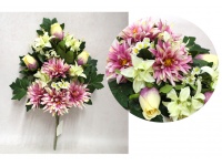 Bukiet, wiązanka mieszany RÓŻA, DALIA wys. 50 cm, 11 łodyg (kwiat 12-5 cm) RÓŻOWO-FIOLETOWO-LIMONKOWY