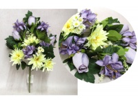 Bukiet, wiązanka mieszany RÓŻA, DALIA wys. 50 cm, 11 łodyg (kwiat 12-5 cm) FIOLETOWO-LIMONKOWY