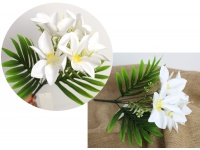 Bukiet z liściem palmy silikonowy JAŚMIN wys. 35 cm 7 łodyg (kwiat 12 cm) BIAŁY