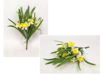 Bukiet ŻONKIL gumowy wys. 22 cm, 5 łodyg (10 kwiatów 5x2 cm) BIAŁY z żółtym środkiem