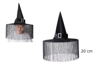 Czapka CZAROWNICY welurowa z frędzlami 50x44 cm CZARNA