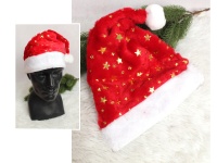 Czapka MIKOŁAJA welurowa w złote gwiazdki 44x28 cm - 1 szt