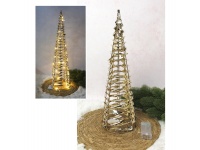 Dekoracja CHOINKA STOŻEK 20 LED na stelażu z drutu z folią złotą 20x12 cm