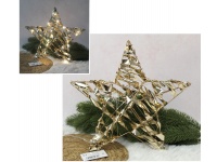 Dekoracja GWIAZDA 20 LED na stelażu z drutu z folią złotą 30 cm