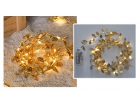 Dekoracja lampki 20 LED złote LISTKI białe ciepłe 2m