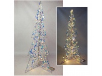 Dekoracja na stelażu z drutu z folią holograficzną CHOINKA rozkładana 60 LED 80 cm