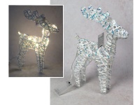 Dekoracja na stelażu z drutu z folią holograficzną i białym sznurkiem RENIFER 20 LED 34x21x8 cm