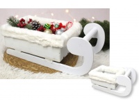 Dekoracja świąteczna SANIE drewniane z futerkiem BIAŁE 35x17x13 cm