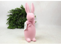Dekoracja wielkanocna plastikowy ZAJĄC flokowany 29x10x9 cm RÓŻOWY
