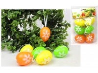 Dekoracja wielkanocna plastikowe JAJKA z zawieszką 6x4 cm kpl 6 szt MIX KOLOR