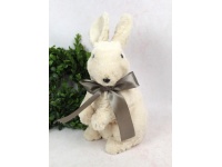 Dekoracja wielkanocna styropian-plusz ZAJAC z kokardą 34x22x18 cm beżowy